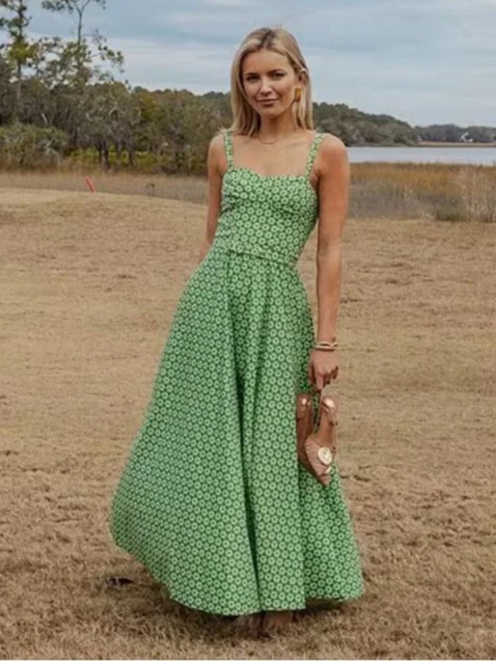Antonio Melani x Style by Simkins Margo Maxi DRESS 12 Green Printed Poplin NEW